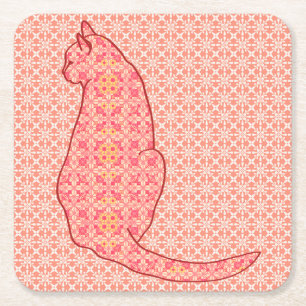 Dessous-de-verre Carré En Papier Chat japonais - batik orange de corail