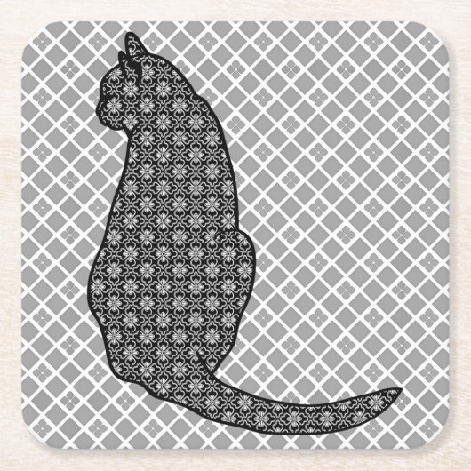 Dessous-de-verre Carré En Papier Chat japonais - Kimono noir et blanc (Devant)