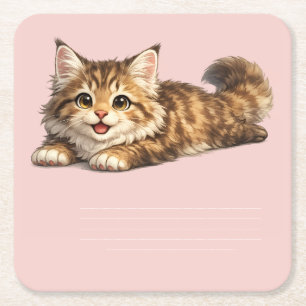 Dessous-de-verre Carré En Papier Chat Maine Coon heureux Design de vibrations posit