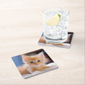 Dessous-de-verre Carré En Papier Chat mignon avec des yeux bleus (En situation)