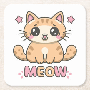 Dessous-de-verre Carré En Papier chat mignon miaou
