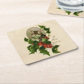 Dessous-de-verre Carré En Papier Chat Noël Joyau Holly Kitten Art antique (Incliné)