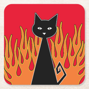 Dessous-de-verre Carré En Papier +{ Chat noir }+