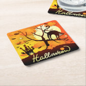 Dessous-de-verre Carré En Papier Chat noir d'Halloween (Incliné)