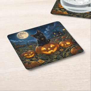 Dessous-de-verre Carré En Papier Chat noir Halloween