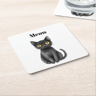 Dessous-de-verre Carré En Papier Chat Noir Miaou