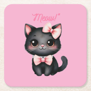Dessous-de-verre Carré En Papier Chat noir mignon avec cabot pour la décoration d'H