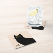 Dessous-de-verre Carré En Papier Chat noir mignon dans le style Mid Century (En situation)
