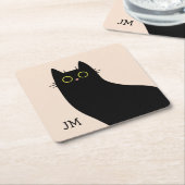 Dessous-de-verre Carré En Papier Chat noir mignon dans le style Mid Century (Incliné)