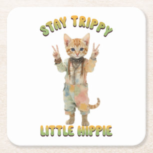 Dessous-de-verre Carré En Papier Chat tigré orange bohème reste trippy petit hippie