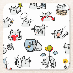 Dessous-de-verre Carré En Papier Chats amusants, lait et magie.