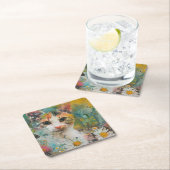 Dessous-de-verre Carré En Papier Chats d'aquarelle Boho - Art de la féline terrestr (En situation)