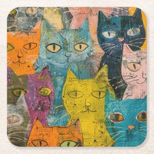 Dessous-de-verre Carré En Papier Chats d'aquarelle de Boho - Art de Feline de Terre