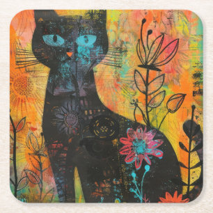 Dessous-de-verre Carré En Papier Chats d'aquarelle de Boho - Art Feline de Terre (9