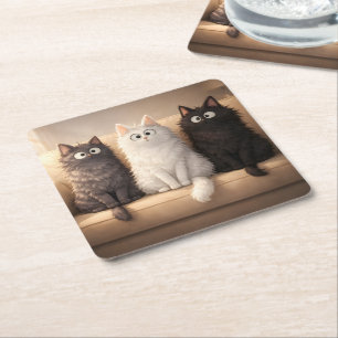 Dessous-de-verre Carré En Papier Chats de Dessin Animé Mignons et Fluffy Boisson Fa