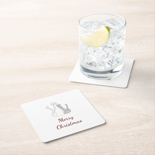 Dessous-de-verre Carré En Papier Chats de Noël Dessin Cute Kitties Script (En situation)