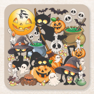 Dessous-de-verre Carré En Papier Chats drôles d'Halloween Fête