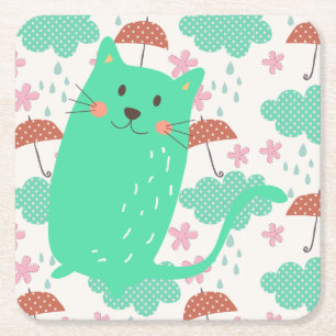 Dessous-de-verre Carré En Papier Chats en pluie