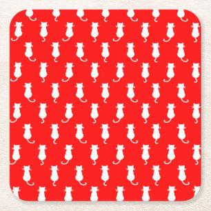 Dessous-de-verre Carré En Papier Chats Fantaisistes Forever Motif de Chat Blanc 