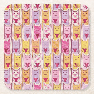Dessous-de-verre Carré En Papier Chats mignons avec les coeurs affectueux