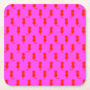 Dessous-de-verre Carré En Papier Chats Rouges Fantaisistes Roses Pour Toujours Fun