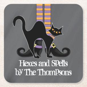 Dessous-de-verre Carré En Papier Chaussures de sorcière lunaire d'Halloween simple 