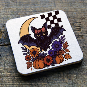 Dessous-de-verre Carré En Papier Chauve d'Halloween rétro avec lune Gothique esthét