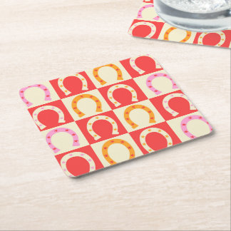 Dessous-de-verre Carré En Papier Checkered Retro Horseshoe in Orange red and Pink 