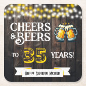 Dessous-de-verre Carré En Papier Cheers and Beers to 35 Years Rustic Birthday (Devant)