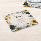Dessous-de-verre Carré En Papier Cheers Aquarelle Fleur sauvage Élégant Mariage bei (Incliné)