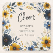 Dessous-de-verre Carré En Papier Cheers Aquarelle Fleur sauvage Élégant Mariage bei (Devant)