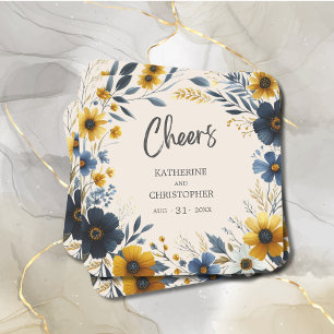 Dessous-de-verre Carré En Papier Cheers Aquarelle Fleur sauvage Élégant Mariage bei