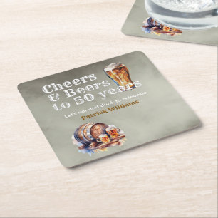 Dessous-de-verre Carré En Papier Cheers Beers 50 Ans Anniversaire Homme Noir Smokey