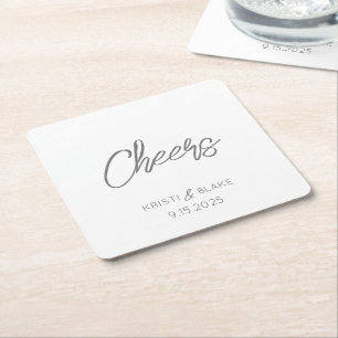 Dessous-de-verre Carré En Papier CHEERS Mariage DATE Couple NOMS Moderne Minimalist