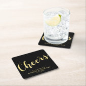 Dessous-de-verre Carré En Papier "Cheers" Script moderne Mariage noir et or (En situation)