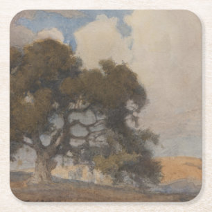 Dessous-de-verre Carré En Papier Chêne (1910) – Aquarelle Vintage Majestueuse