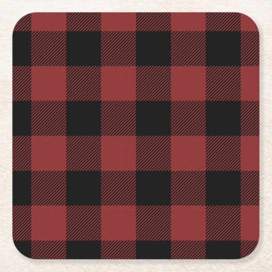 Dessous-de-verre Carré En Papier Chèque de Buffle Noir Rouge (Devant)