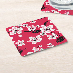 DESSOUS-DE-VERRE CARRÉ EN PAPIER CHERRY BLOSSOM - SAKURA (ROUGE)