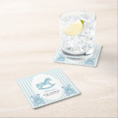 Dessous-de-verre Carré En Papier Cheval à rocher Preppy Ours Baby shower bleu (En situation)