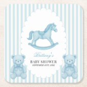 Dessous-de-verre Carré En Papier Cheval à rocher Preppy Ours Baby shower bleu (Devant)