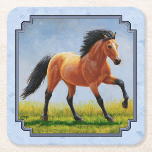Dessous-de-verre Carré En Papier Cheval Buckskin courant bleu clair