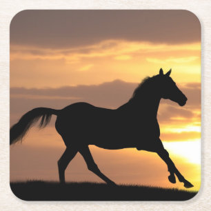 Dessous-de-verre Carré En Papier Cheval dans le coucher du soleil