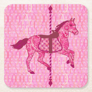 Dessous-de-verre Carré En Papier Cheval de carrousel - Fuchsia rose