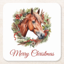 Cheval de châtaignier et couronne de Noël Aquarell