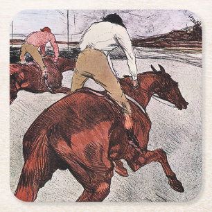 Dessous-de-verre Carré En Papier Cheval de Jockey et de Course, Lautrec