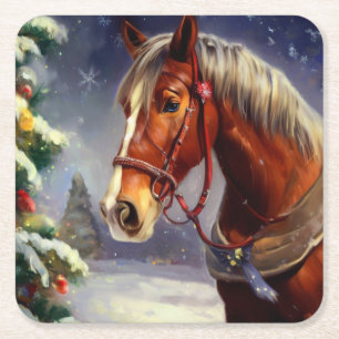 Dessous-de-verre Carré En Papier Cheval de Noël 1