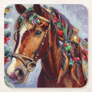 Dessous-de-verre Carré En Papier Cheval de Noël 2