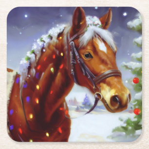 Dessous-de-verre Carré En Papier Cheval de Noël 3