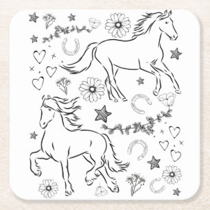 Dessous-de-verre Carré En Papier Cheval Doodle M'Enfoncer