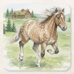 Dessous-de-verre Carré En Papier Cheval islandais Stjarna galopant dans un pré